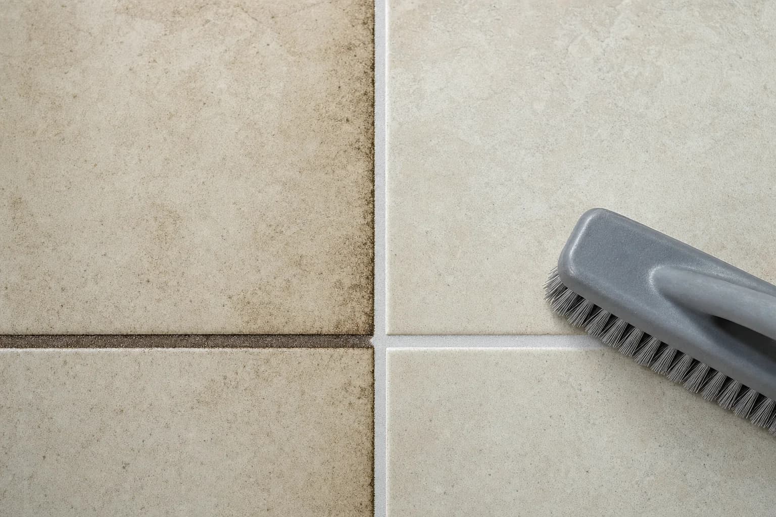 Tile grout part way through a clean